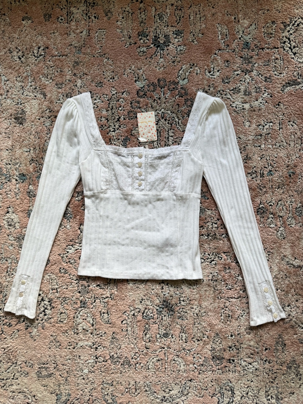 Free People Sugar Sugar White Ribbed Long Sleeve Top